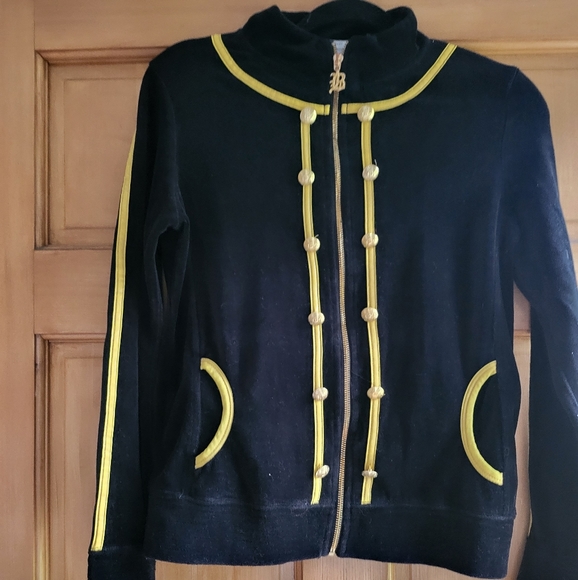 BCBGMAXAZRIA Black & Gold Velvet Track Suit Jacket with Zipper - Picture 1 of 9